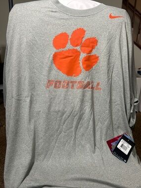 Nike Gray Short Sleeve Football Tee with Orange Paw Logo